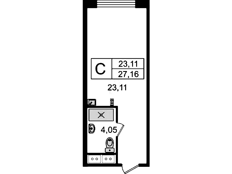 Квартира студия 27.16 м², 4/14 эт., Комплекс апартаментов «Ladozhsky Avenir»